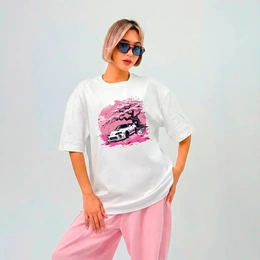 Футболка оверсайз унисекс «Розовая динамика», белая - Сүрөт 1