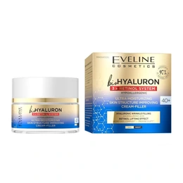 Ультраувлажняющий крем-филлер Eveline bioHyaluron 3x Retinol System 40+, 50 мл - Сүрөт 1