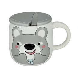 Кружка Мишка c крышкой и ложкой, 450 мл, серый - Сүрөт 1