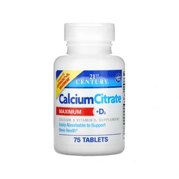 Добавка 21st Century Calcium Citrate + D3, 75 таблеток - Сүрөт 1