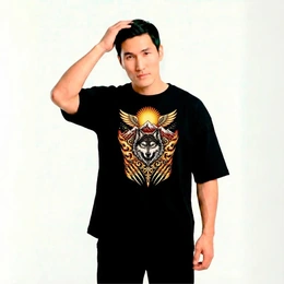 Футболка оверсайз унисекс "Горный волк", черная - Сүрөт 1