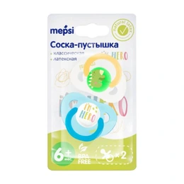 Соска-пустышка латексная классическая Mepsi, с 6 месяцев, 2 шт - Сүрөт 1