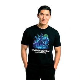 Футболка базовая унисекс "Cyber Nomad Kyrgyzstan", черная - Сүрөт 1
