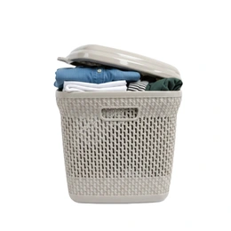 Корзина для белья из пластика с крышкой, бежевый - Сүрөт 2