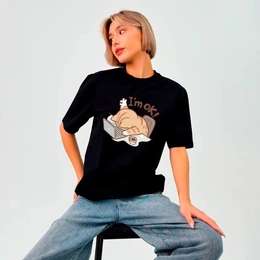 Футболка базовая унисекс “I’m OK”, черная - Сүрөт 1