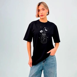 Футболка базовая унисекс "Ночной букет", черная - Сүрөт 1