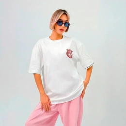 Футболка оверсайз женская "Живое сердце", белая - Сүрөт 1