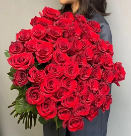 Букет из красных роз 70-80 см, 51 шт - Сүрөт 1