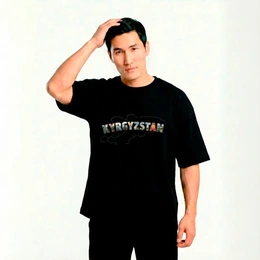 Футболка оверсайз унисекс "Kyrgyzstan", черная - Сүрөт 1