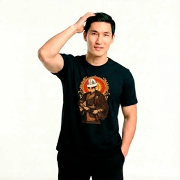 Футболка базовая унисекс "Воин степи", черная - Сүрөт 1