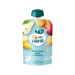 Пюре ФрутоНяня яблоко-банан-груша с печеньем, 90 г - Сүрөт 1