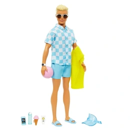 Кукла Barbie Блондин Кен в плавках и пляжных аксессуарах - Сүрөт 3