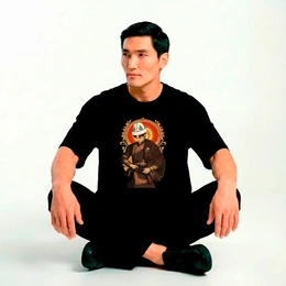 Футболка оверсайз унисекс "Воин степи", черная - Сүрөт 1