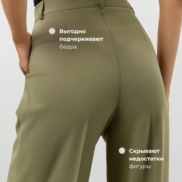 Брюки палаццо костюмная ткань 44 хаки - Сүрөт 3
