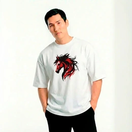 Футболка оверсайз унисекс "Огненный конь", белая - Сүрөт 1