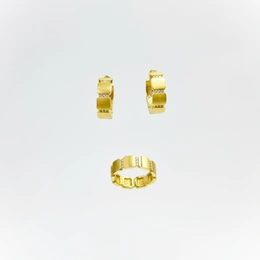 Комплект в желтом золоте 585, вес 6,56 г, размер кольца 17,5 - Сүрөт 1