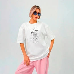 Футболка оверсайз унисекс "Ночной букет", белая - Сүрөт 1