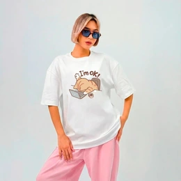 Футболка оверсайз унисекс “I’m OK”, белая - Сүрөт 1
