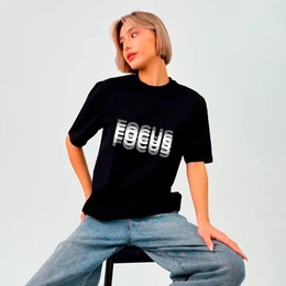 Футболка базовая унисекс "FOCUS" Эффект двоения, черная - Сүрөт 1