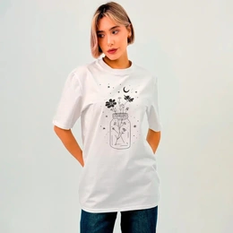 Футболка базовая унисекс "Ночной букет", белая - Сүрөт 1