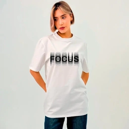 Футболка базовая унисекс "FOCUS" Эффект двоения, белая - Сүрөт 1