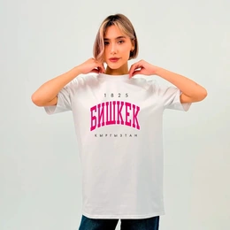 Футболка базовая унисекс с надписью Бишкек, белая - Сүрөт 1