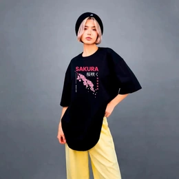 Футболка оверсайз женская "Sakura", черная - Сүрөт 1