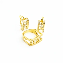 Комплект в желтом золоте 585, вес 10,28 г, размер кольца 17,5  - Сүрөт 1