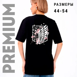 Футболка базовая унисекс "Крылья и Сакура Атака титанов", черная - Сүрөт 2