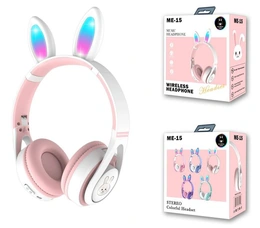 Наушники с ушками зайчика ME-15 Wireless, розовые - Сүрөт 2