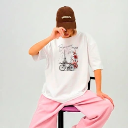 Футболка оверсайз унисекс "Парижское настроение", белая - Сүрөт 1