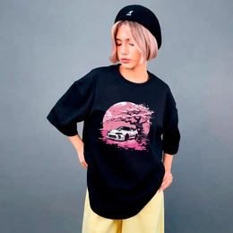 Футболка оверсайз унисекс «Розовая динамика», черная - Сүрөт 1