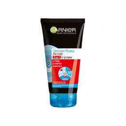 Скраб-маска для лица Garnier Чистая Кожа Актив 3в1, с углем и салициловой кислотой, 150 мл - Сүрөт 1