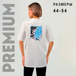 Футболка базовая унисекс "Крылья и Сакура Атака титанов", белая - Сүрөт 2