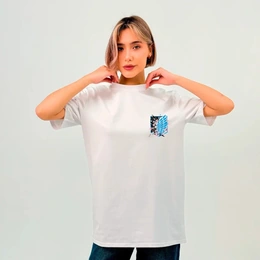 Футболка базовая унисекс "Крылья и Сакура Атака титанов", белая - Сүрөт 1